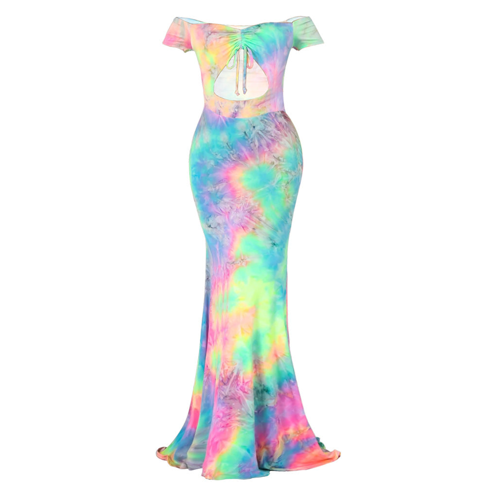 Women Off-Shoulder Tie-Dye Maxi Dress Ivyshape