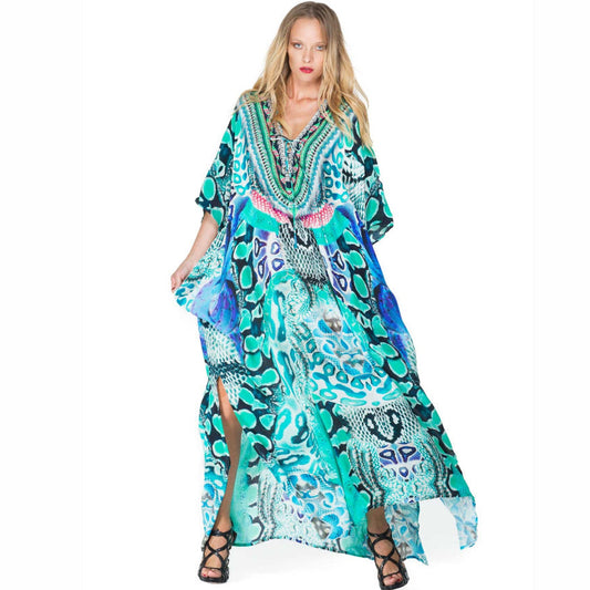 Ladies Maxi Kaftan with artistic animal design and side slits Ivyshape
