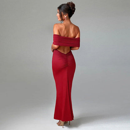 Charlene - Red off-the-shoulder maxi dress