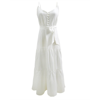 Women's Button Closure Tiered Maxi Dress Ivyshape