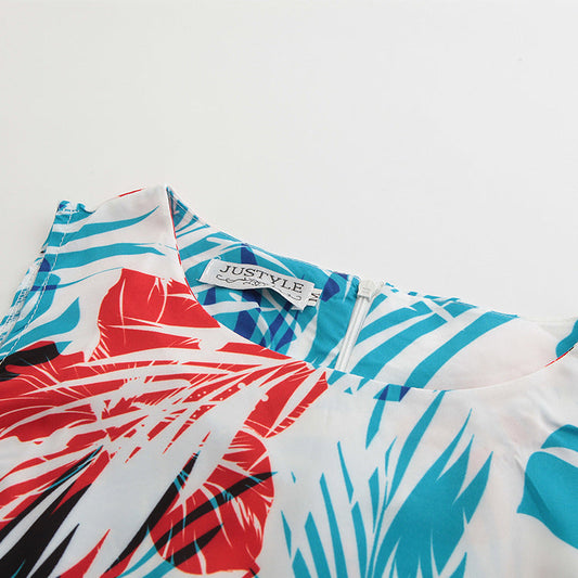 Women's retro-inspired cocktail dress with floral print and waist belt Ivyshape