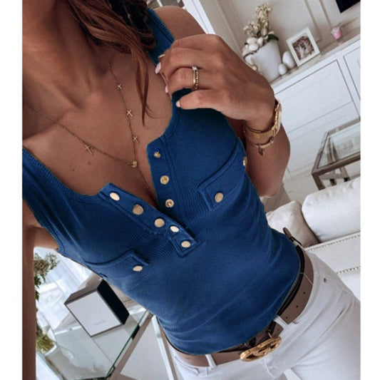 Women Button Closure Ribbed Top Ivyshape