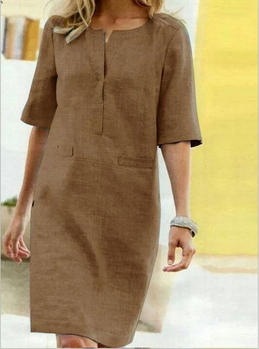 Jolina - Linen mini dress with half sleeves