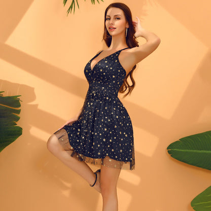Women's Halterneck Star Print Dress Ivyshape