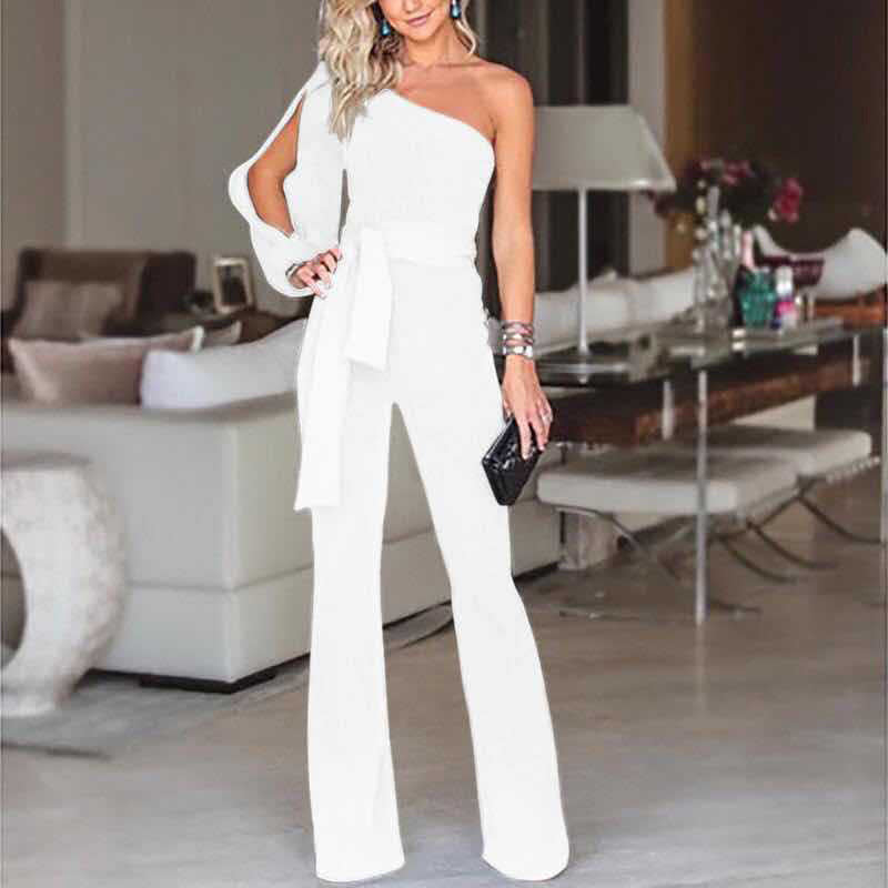 Daniela - Elegant asymmetrical jumpsuit with bow and flared legs