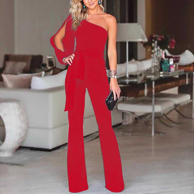 Daniela - Elegant asymmetrical jumpsuit with bow and flared legs