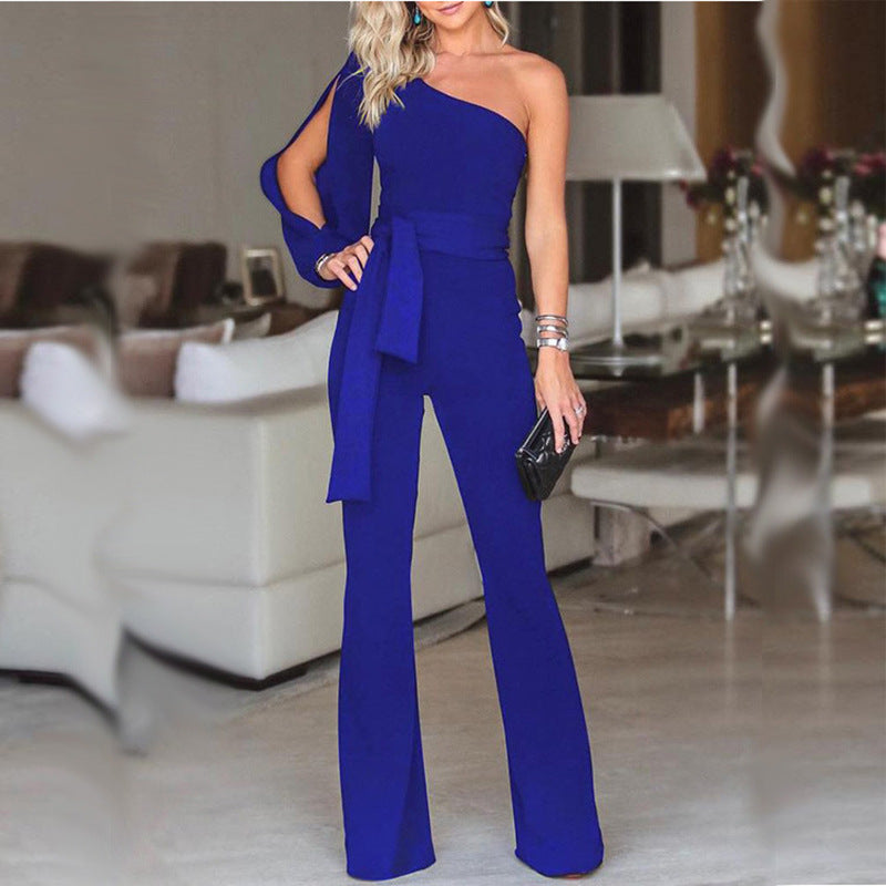 Daniela - Elegant asymmetrical jumpsuit with bow and flared legs
