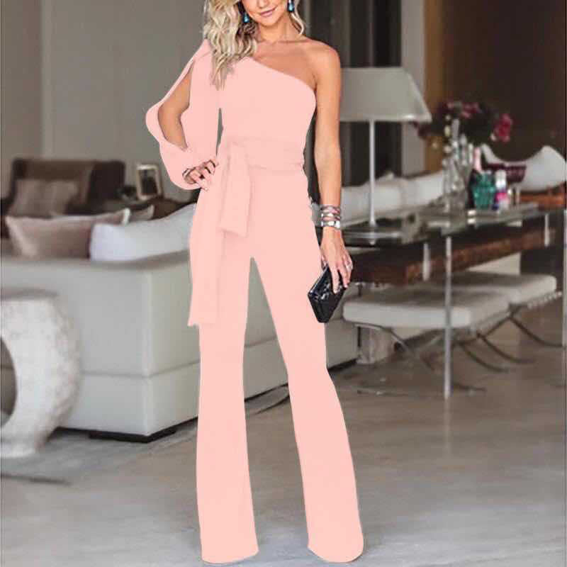 Daniela - Elegant asymmetrical jumpsuit with bow and flared legs