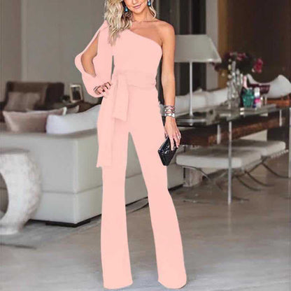 Daniela - Elegant asymmetrical jumpsuit with bow and flared legs