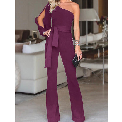 Daniela - Elegant asymmetrical jumpsuit with bow and flared legs