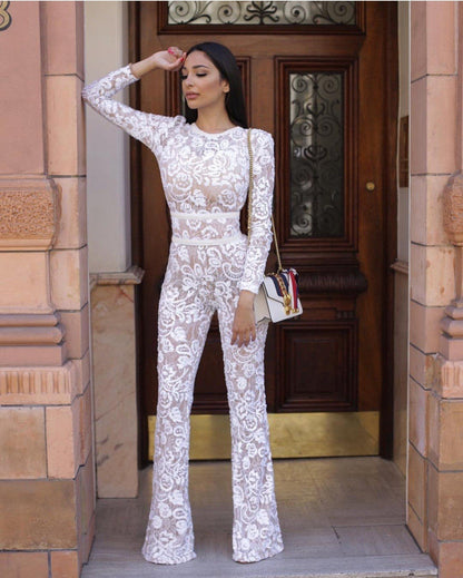 Marsha - White lace party jumpsuit for women