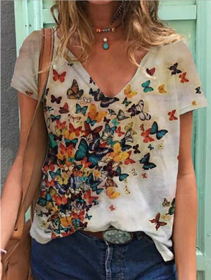 Laila - Camiseta Floral Acuarela Cuello en V
