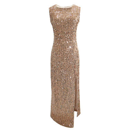 Women High-Slit Sequin Evening Dress Ivyshape