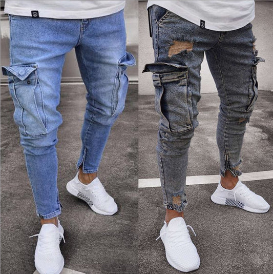 Halstyn | Jeans Cargo strappati in denim da uomo