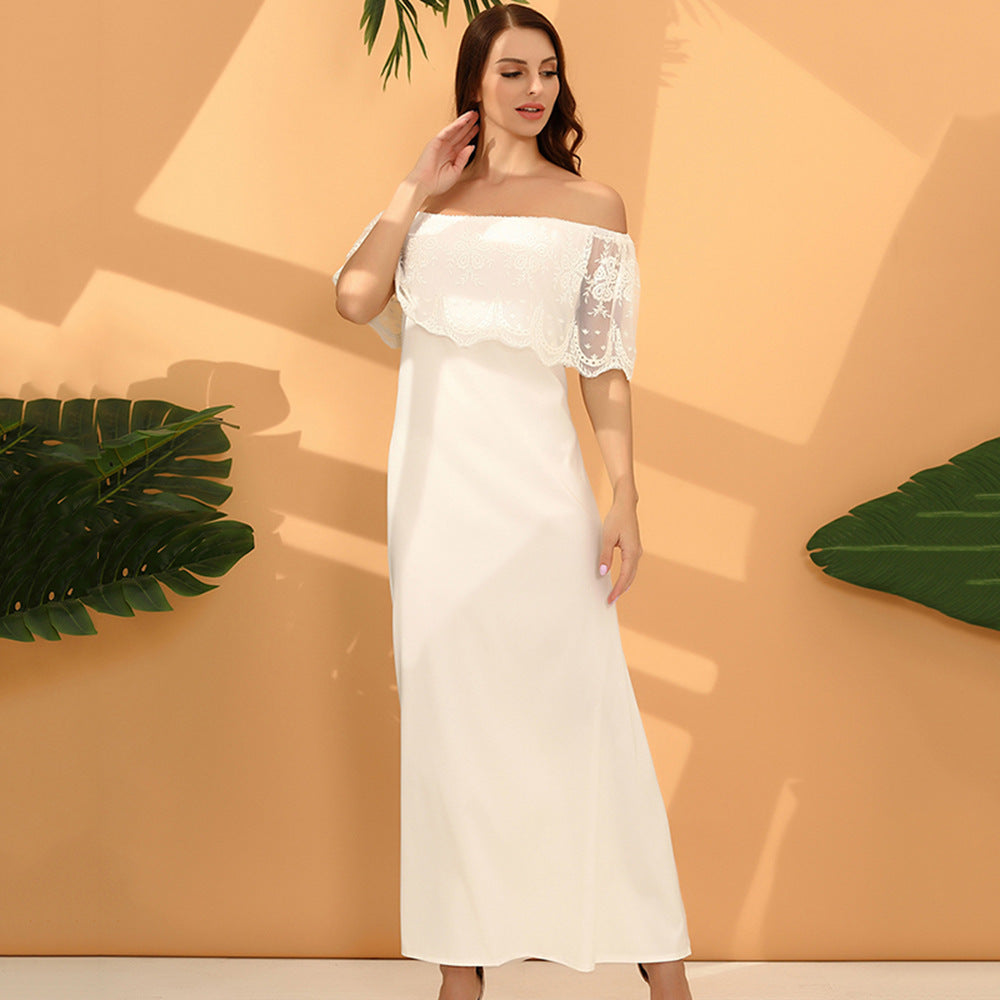 Women's Off-Shoulder Lace Detail Maxi Dress Ivyshape