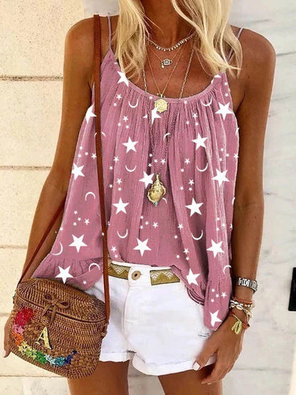 Women Star and Moon Pattern Sleeveless Top Ivyshape