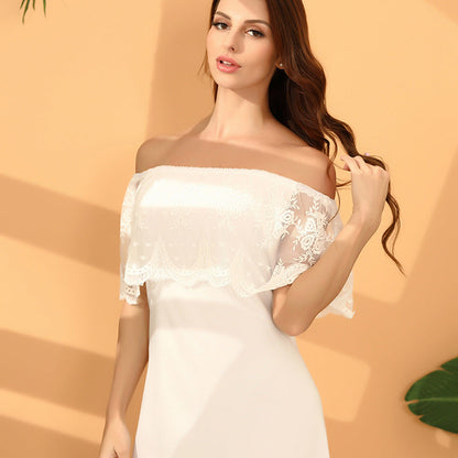 Women's Off-Shoulder Lace Detail Maxi Dress Ivyshape