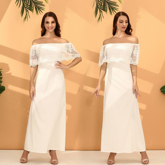 Women's Off-Shoulder Lace Detail Maxi Dress Ivyshape