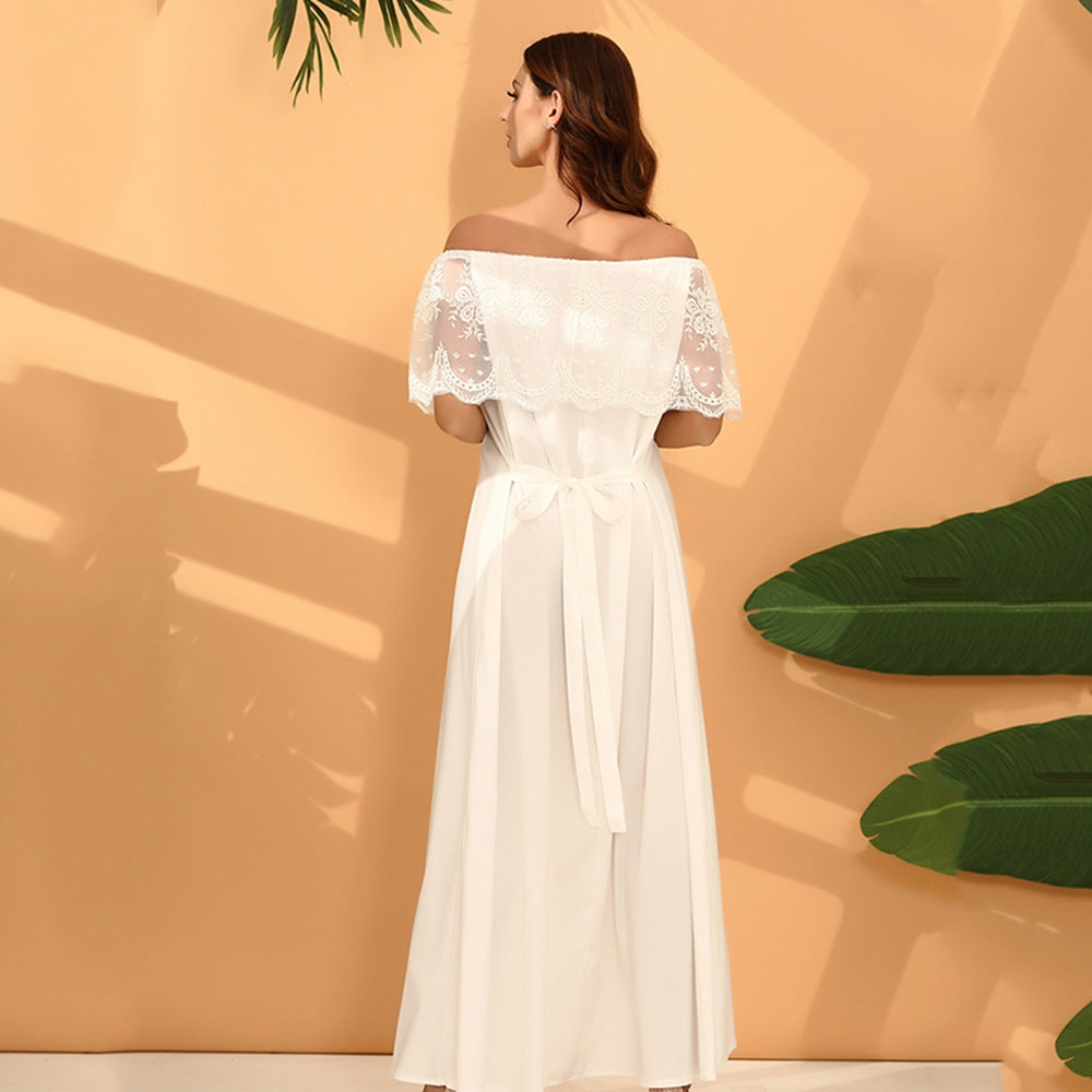 Women's Off-Shoulder Lace Detail Maxi Dress Ivyshape
