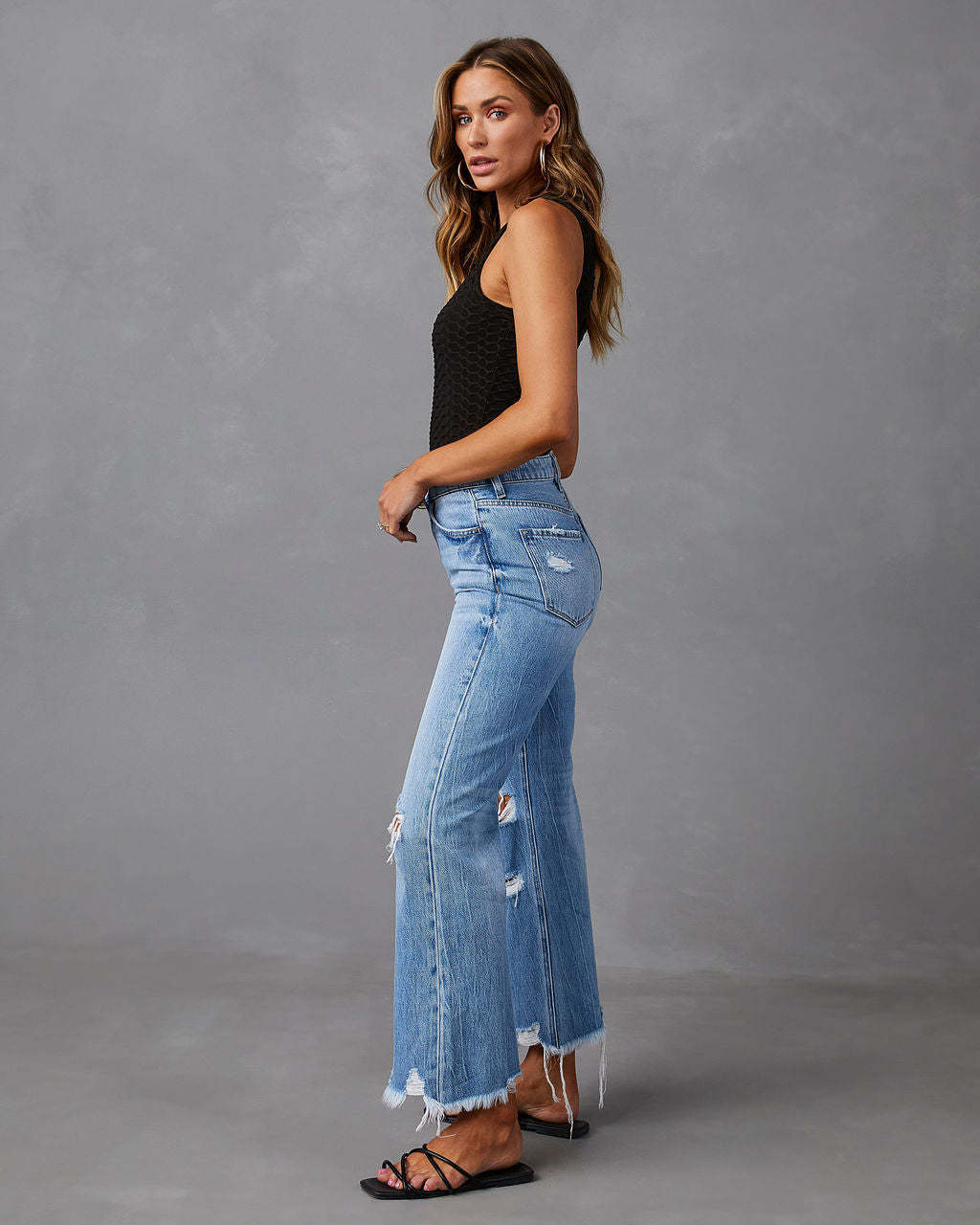 Elisa | Jeans a vita alta in stile europeo e americano con strappi ed effetto water washed