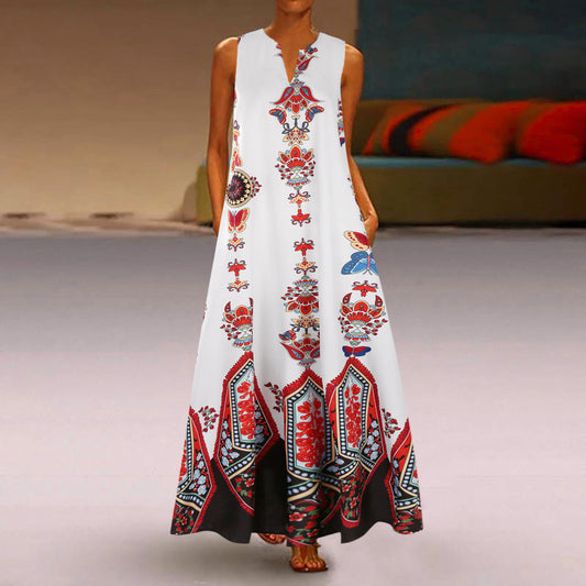 Women Bohemian Maxi Dress with Artistic Floral Pattern Ivyshape