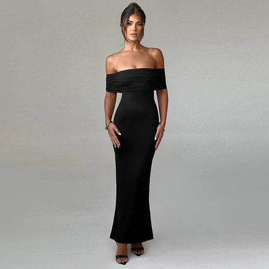 Charlene - Red off-the-shoulder maxi dress