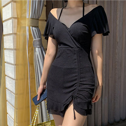 Women's wrap dress with ruffles and adjustable drawstring waist Ivyshape