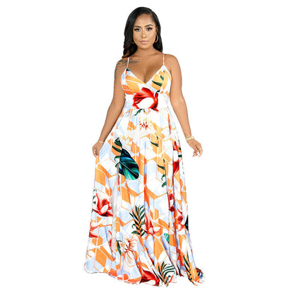 Women's maxi dress with elegant V-neck, refined strapless details and floral design Ivyshape
