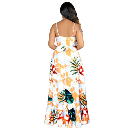 Women's maxi dress with elegant V-neck, refined strapless details and floral design Ivyshape