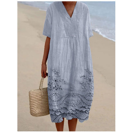 Ellerie | Comodo abito in cotone e lino con scollo a V