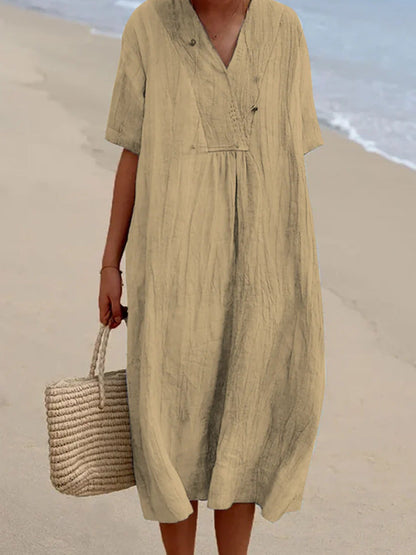 Ellerie | Comodo abito in cotone e lino con scollo a V
