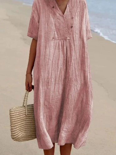 Ellerie | Comodo abito in cotone e lino con scollo a V