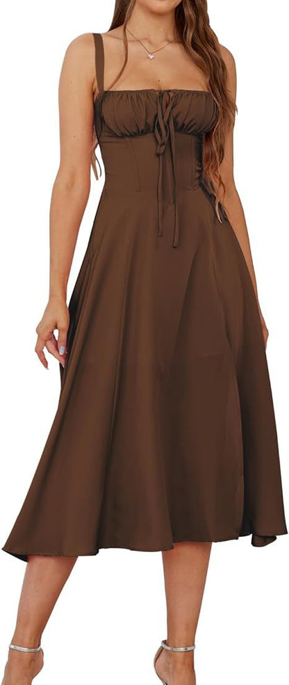 Sienna™ – Light Pink Midi Sundress with Spaghetti Straps