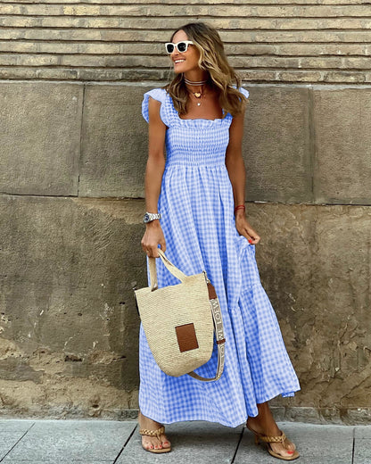 Sabrina - Maxi dress with square print for an elegant spring