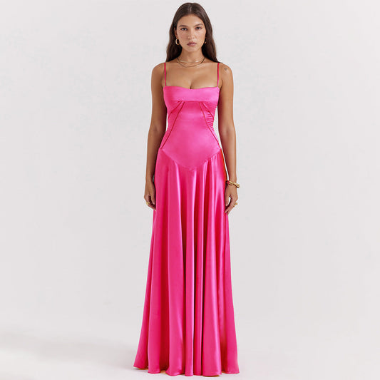 Selena - Maxi abito in raso con spalline sottili