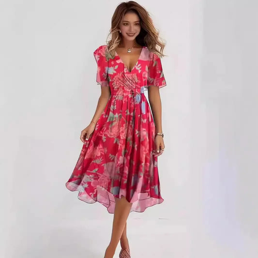 Florencia™ | Floral Chiffon Midi Dress
