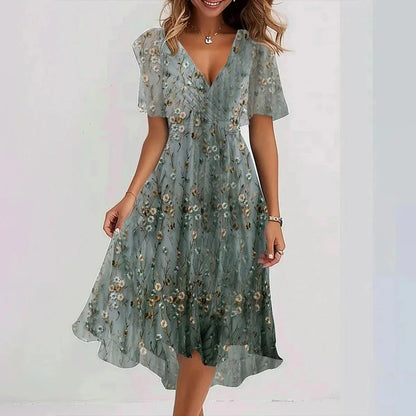 Florencia™ | Floral Chiffon Midi Dress