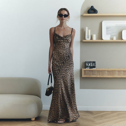 Selena - Maxi-abito in raso stampa leopardo