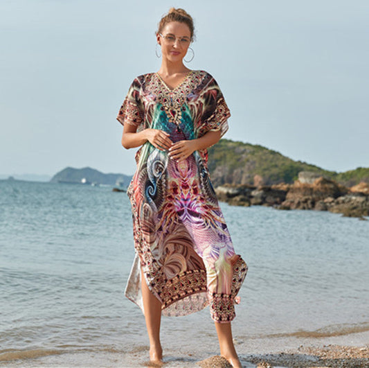 Women's airy beach poncho with intricate patterns Ivyshape