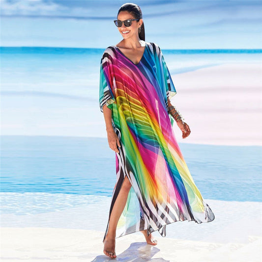Women's beach kaftan with fashionable wave pattern Ivyshape