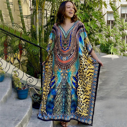 Women's long kaftan with impressive foil design Ivyshape