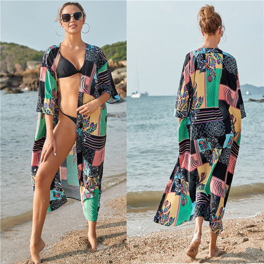 Women's Beach Kimono with Eye-catching Patchwork Design Ivyshape