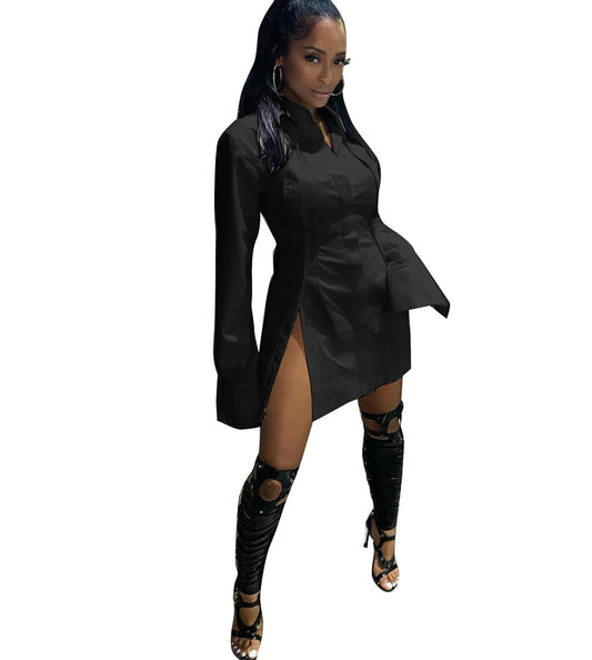 Women's shirt dress with high slit and elegant sleeves Ivyshape