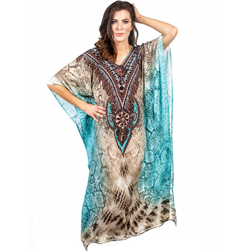 Women's Beach Kaftan with Artistic Ethno Pattern and Flowing Sleeves Ivyshape