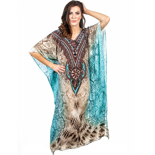 Women's Beach Kaftan with Artistic Ethno Pattern and Flowing Sleeves Ivyshape