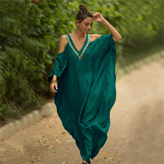 Women's Kaftan with deep V-neckline and elegant jewelry details Ivyshape