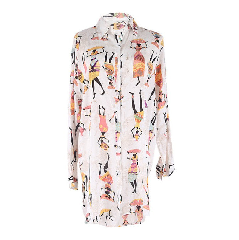 Ladies casual beach tunic with colorful motif Ivyshape