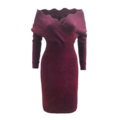 Women's Off-Shoulder Knitted Bodycon Dress Ivyshape