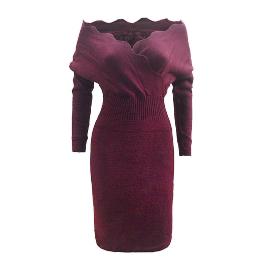 Women's Off-Shoulder Knitted Bodycon Dress Ivyshape