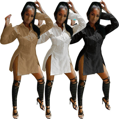 Women's shirt dress with high slit and elegant sleeves Ivyshape
